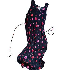 Vintage Y2K Floral Midi Dress – Fairycore Black Rayon Sundress